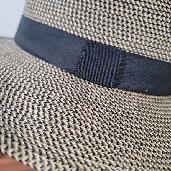 Jeanne Simmons Black and Tan Woven Sun Hat Women's One Size Summer Vacation - Picture 8 of 14